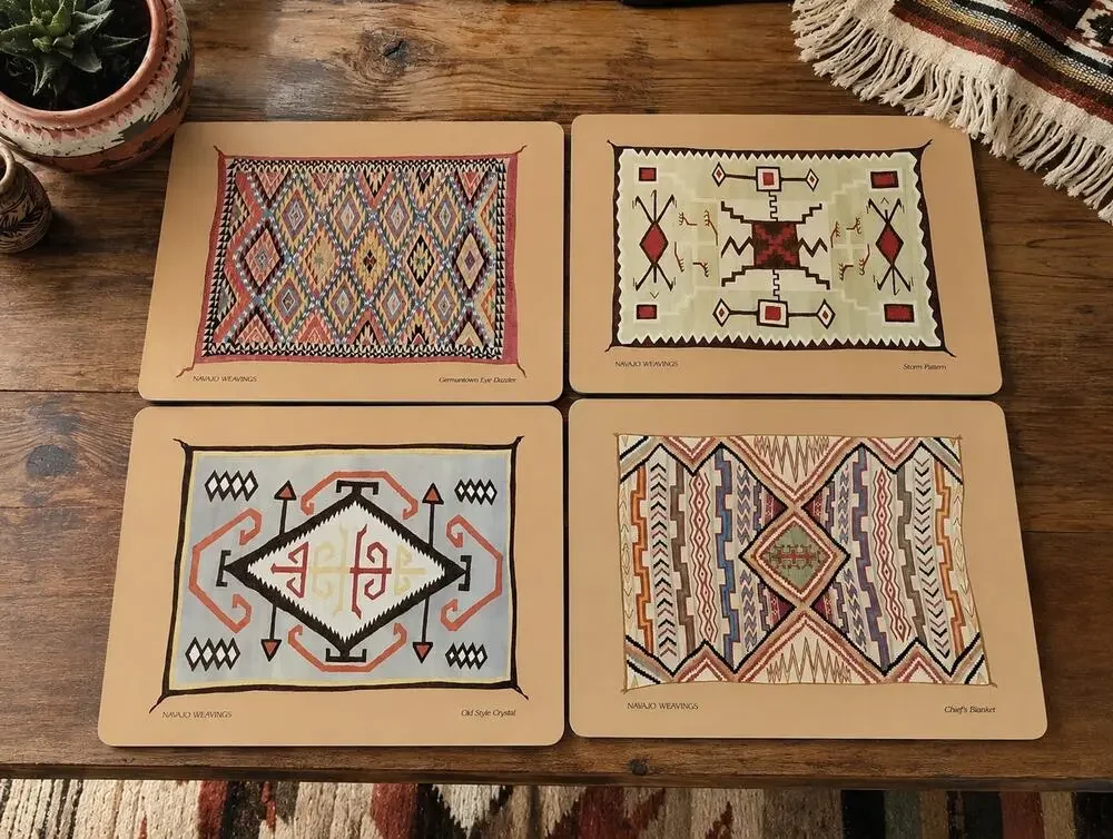 Vintage Pimpernel Navajo Weavings Placemats Set of 4 Cork Back Made in England